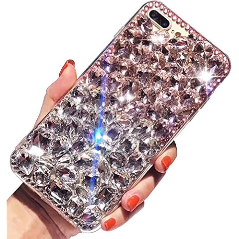 Bling Diamond Case For Samsung Galaxy S10 Plus,Aearl 3D Homemade Luxury Sparkle Crystal Rhinestone Shiny Glitter Full Clear Stones Back Phone Cover With Screen Protector For Galaxy S10 Plus-White&Pink Cover