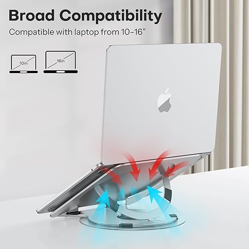 Miniatura 6 de OMOTON Soporte portátil para computadora portátil, soporte ergonómico para computadora con base giratoria de 360, soporte plegable de aluminio