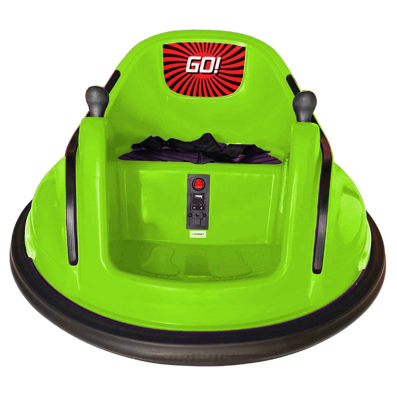 The Bubble Factory Electric Kids Bumper car in Green with Light and Music Including Remote Control and Extra Sticker Set to Customize The Bumper car.