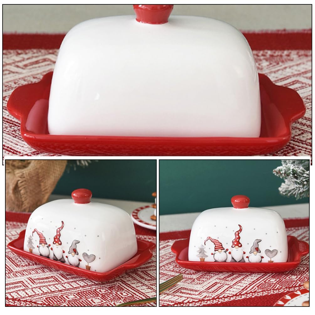 Zerodeko Butterdose Für Weihnachten Butterbehälter Aus Porzellan Butterteller Buttertablett Käsebehälterhalter Für Die Weihnachtsfeier Auf Der Küchenarbeitsplatte