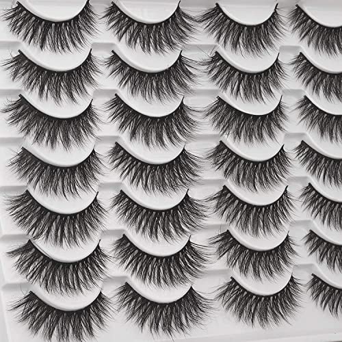 wiwoseo Lashes False Eyelashes Wispy 18mm Cat Eye Lashes 14 Pairs Natural Dramatic Faux Mink Lashes Pack Fluffy Crossed Fake Eyelashes