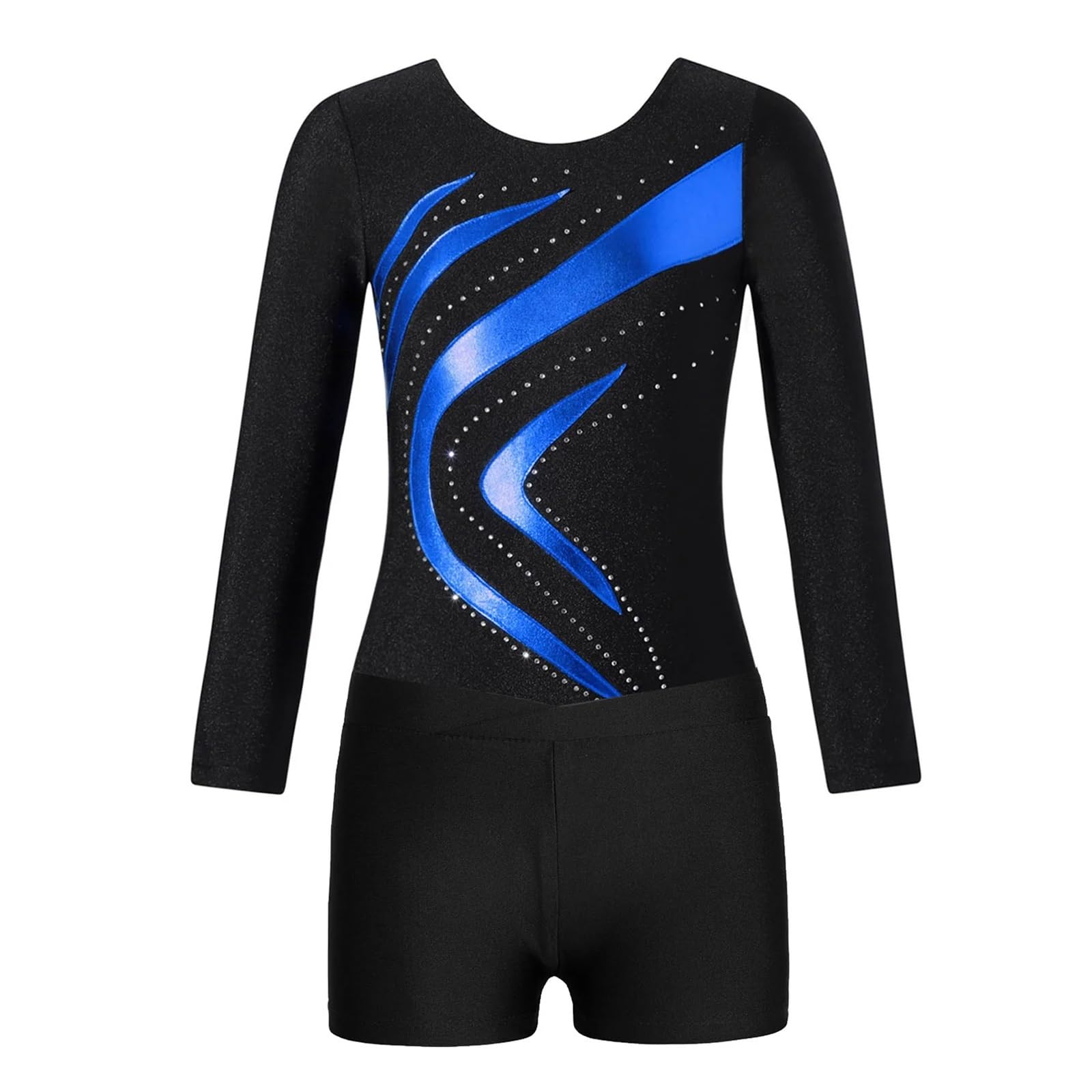 Maillot Gimnasia Ritmica Body de Leotardo de Gimnasia de retales for niños, Conjuntos de Ropa de Baile de Manga Larga, Traje de Ballet for niñas, Mono de Patinaje artístico(Gold,12)