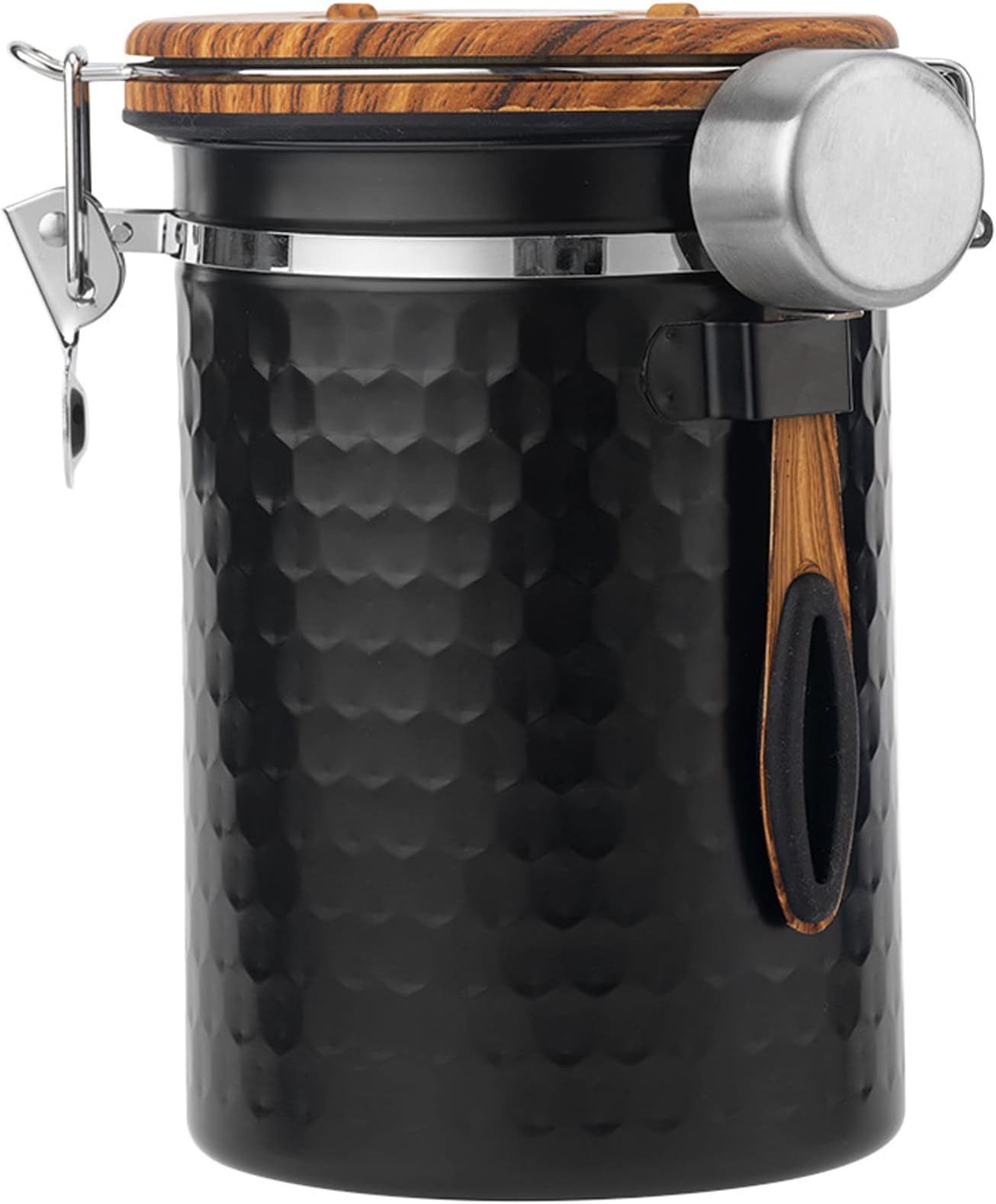 U-HOOME Coffee Canister, Airtight Stainless Steel Kitchen Food Coffee Bean Storage Container with Scoop Date Tracker & CO2 Valve 61Fl Oz for Beans, Grounds, Tea, Flour, Cereal, Sugar (Black)