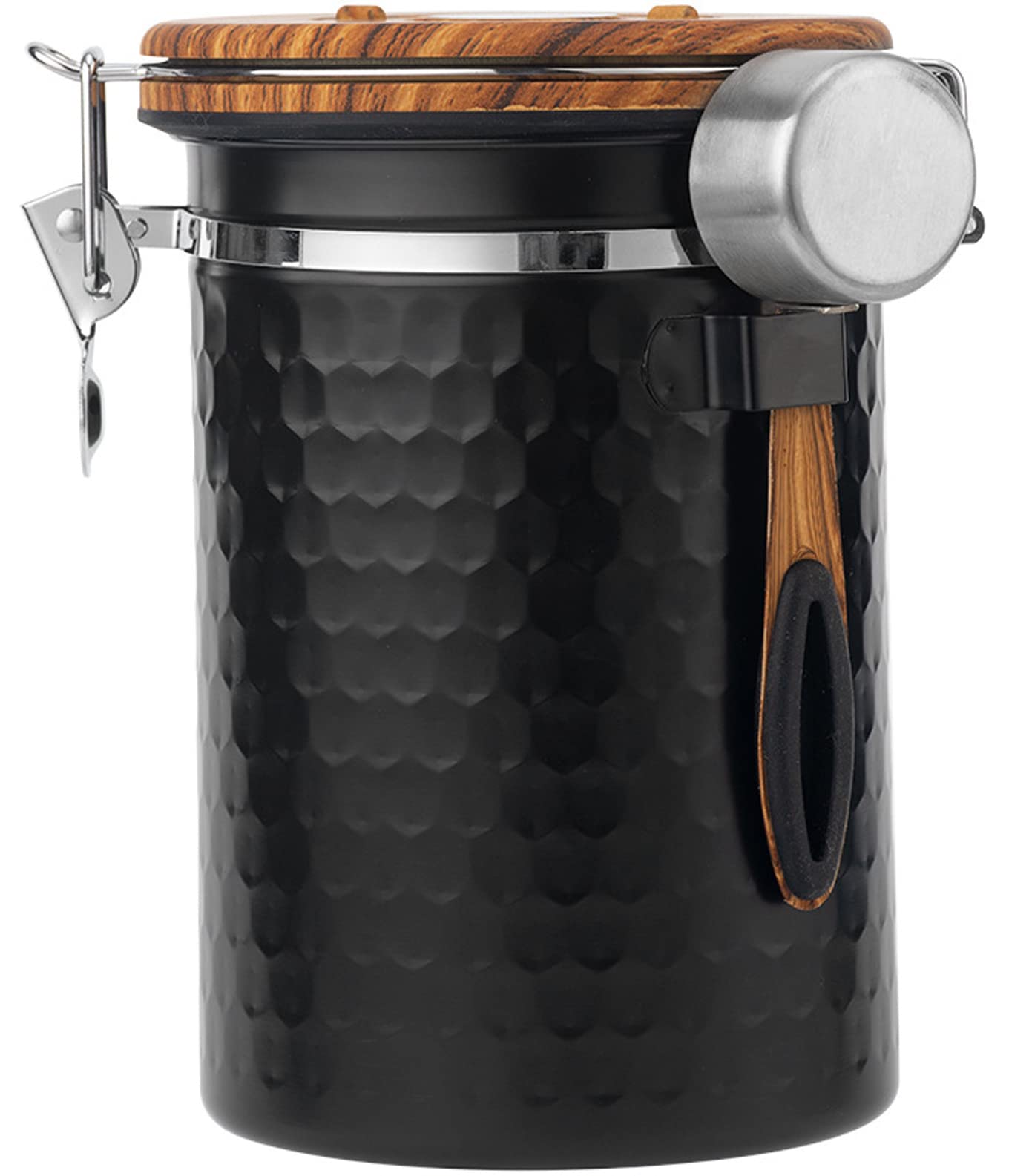 U-HOOME Coffee Canister, Airtight Stainless Steel Kitchen Food Coffee Bean Storage Container with Scoop Date Tracker & CO2 Valve 61Fl Oz for Beans, Grounds, Tea, Flour, Cereal, Sugar (Black)