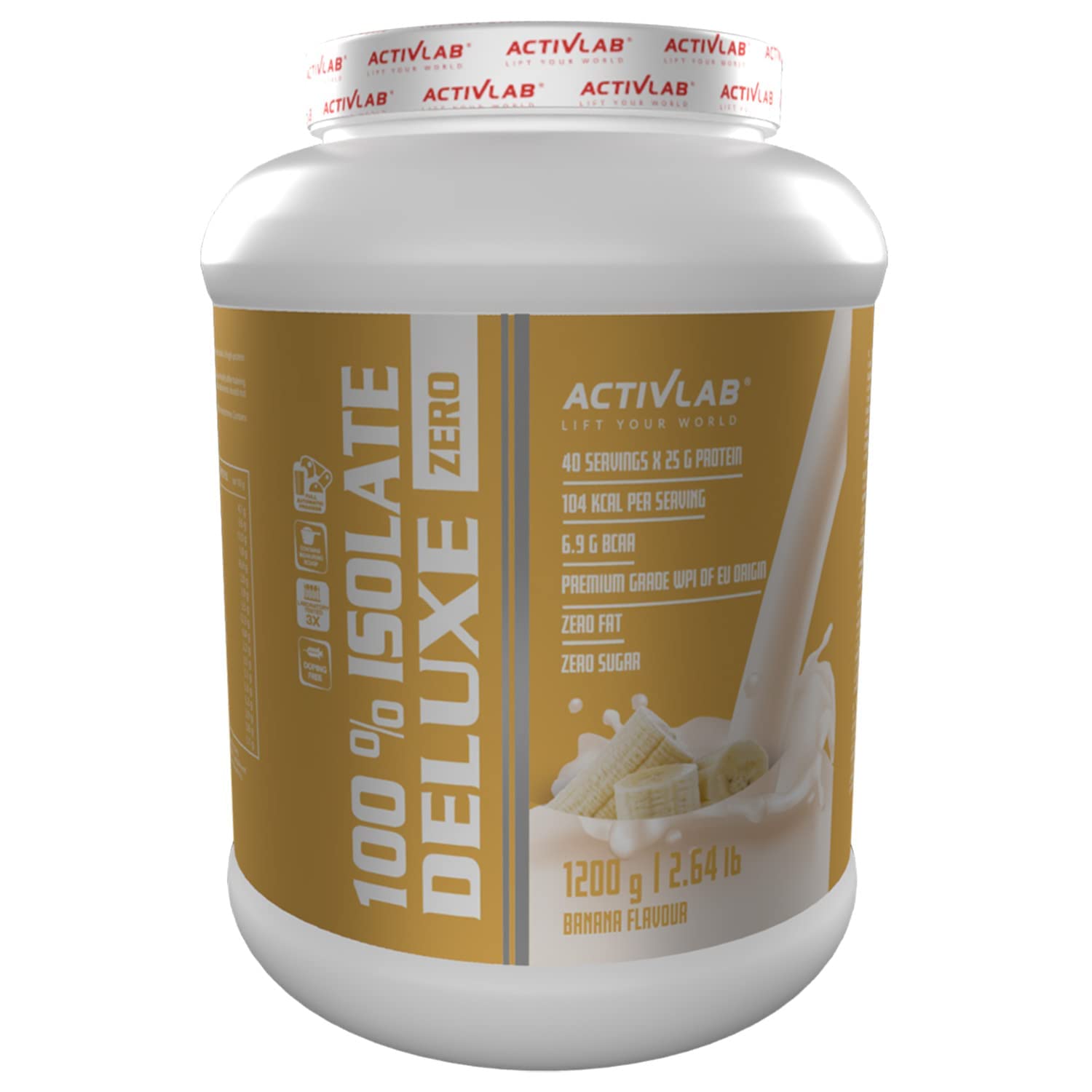 Activlab 100% Isolate De Luxe 1.2Kg, 85% Protein, 40 Servings X 25G |6.9G Bcaa | Sugar Free, Fat Free | Whey Isolate Protein Powder Blend For Muscle Building & Maintenance | Banana Flavour