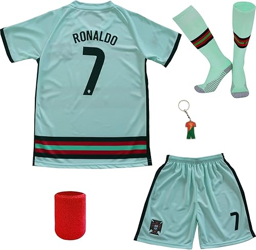LeenBD Ronaldo #7 Away - Conjunto de camiseta y pantalones cortos de fútbol americano para niños, tallas juveniles