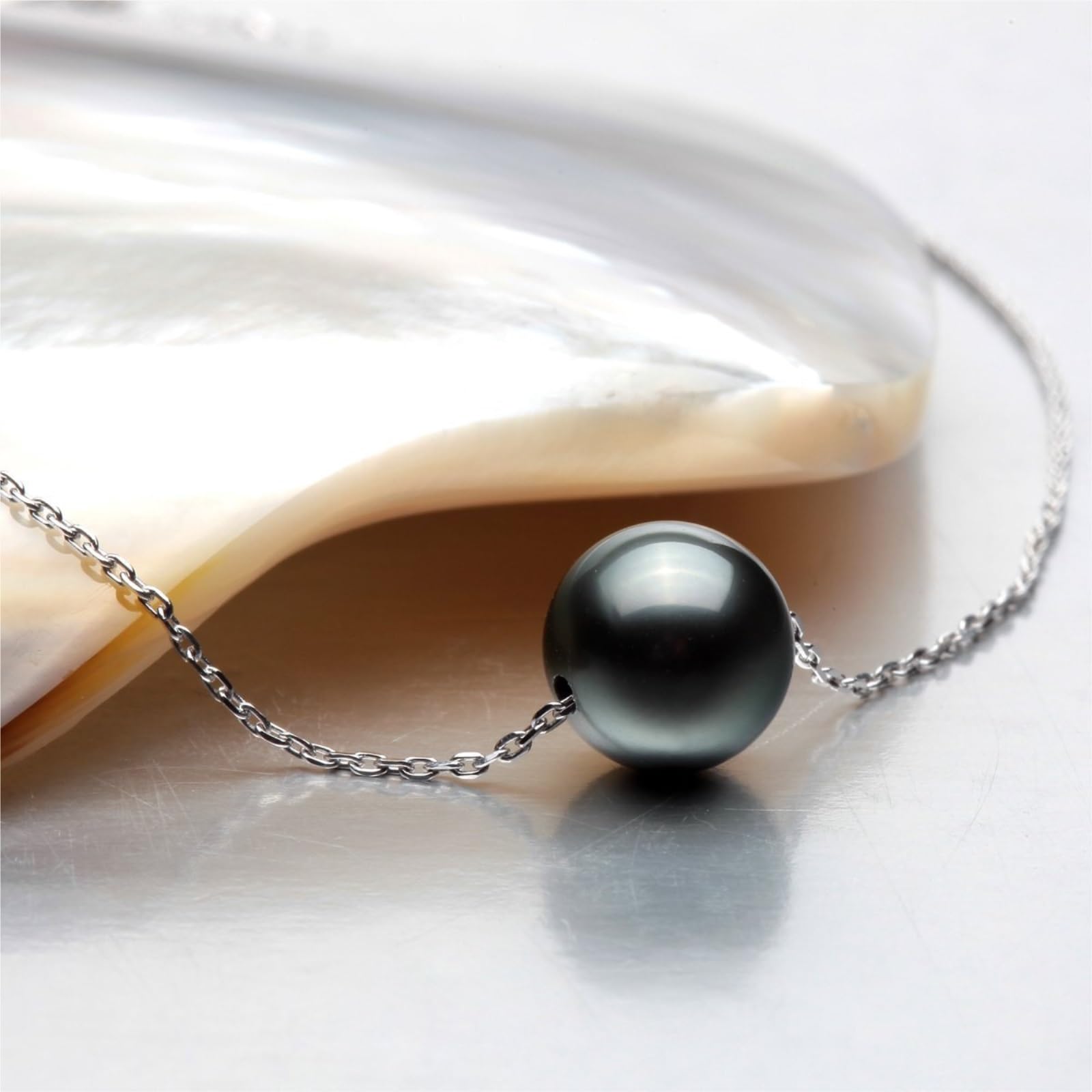 Perlenkette Perlen Kette Halskette Mit Schwarzen Tahiti-Perlen For Damen, Anhänger Mit Schwarzen Zuchtperlen Perlenschmuck