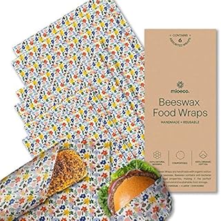 MioEco Beeswax Wrap for Food  Assorted 6 Pack Organic Cotton Bees Wrap  Reusable Beeswax Food Wrap and Food Huggers - Made from Natural Ingredients - Doodle for Kids  3 Sizes (2S, 2M, 2L)