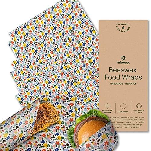 MioEco Beeswax Wrap for Food  Assorted 6 Pack Organic Cotton Bees Wrap  Reusable Beeswax Food Wrap and Food Huggers - Made from Natural Ingredients - Doodle for Kids  3 Sizes (2S, 2M, 2L)