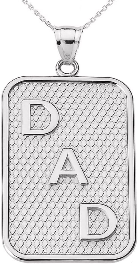 Men's Fine 10K White Gold "DAD" Dog-Tag Engravable Pendant Necklace