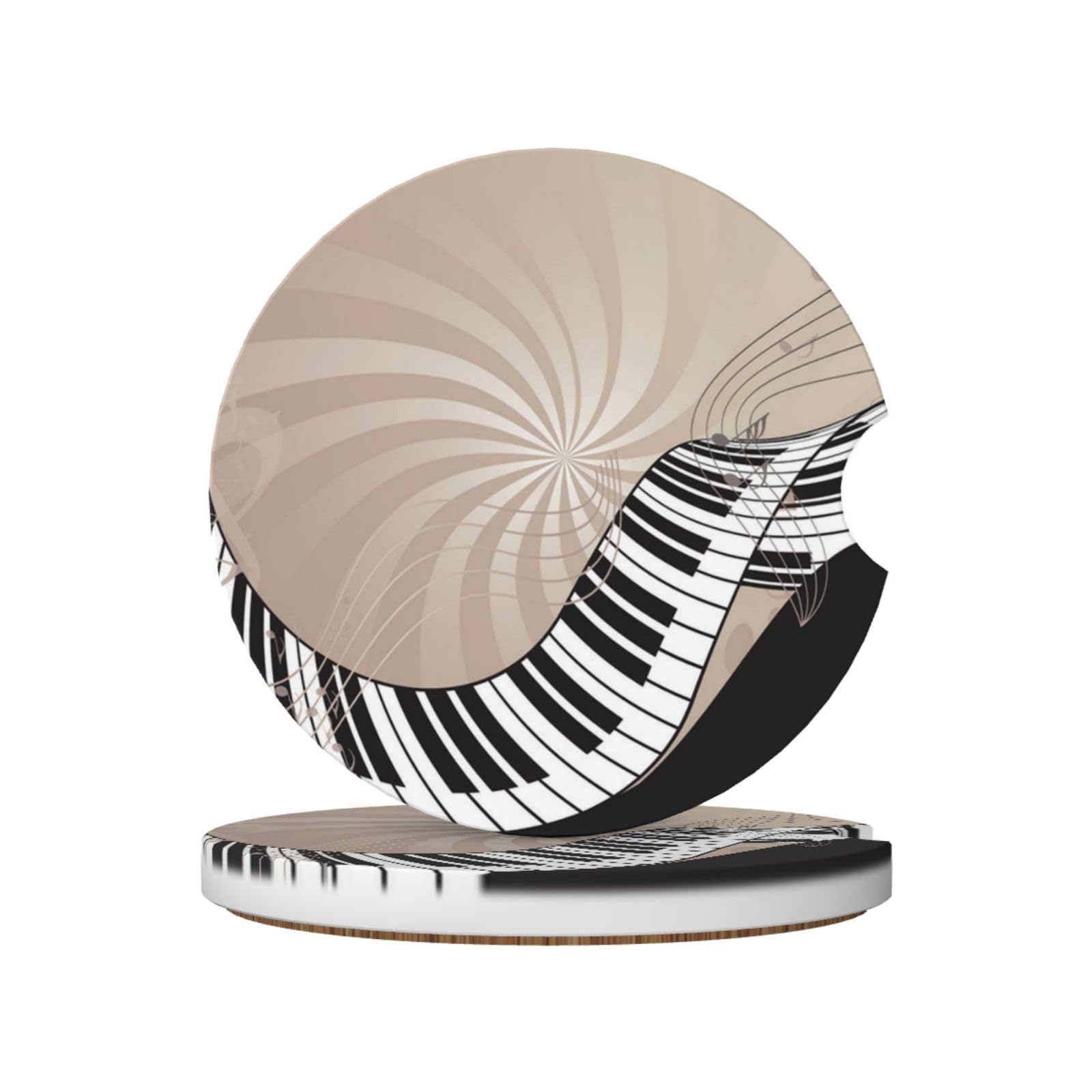 Piano Keyboard, Car Cup Holder Coasters 2 Pack, Absorbent Ceramic Car Coasters with Non Slip Cork Base