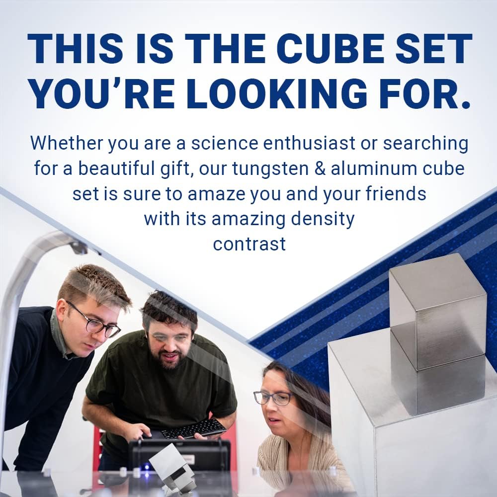 One Kilo Set - 1.5" Tungsten & 2.83" Aluminum Cubes with Bases - Same Weight, Different Sizes - Defy Your Senses