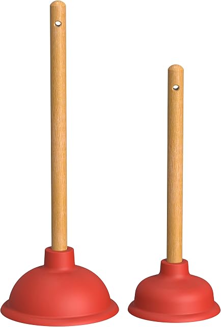 Nirox Set of 2 Sink Plungers - Drain Plunger with 110 & 140 mm Diameter - Toilet Pump Unblocker incl. Wooden Handles - Chemical-Free Plumbers Plunger - Powerful Plumbing Plunger