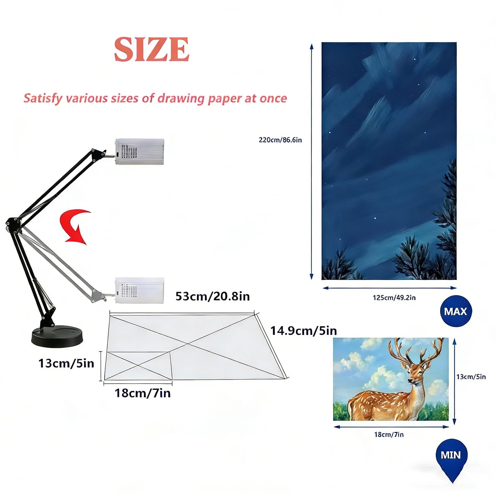 Inteligentny projektor do rysowania, inteligentne narzędzie do projekcji szkiców, łączność Wi-Fi i USB, przenośny bezprzewodowy projektor dos malowania, kompatybilny z telefonami i tabletami