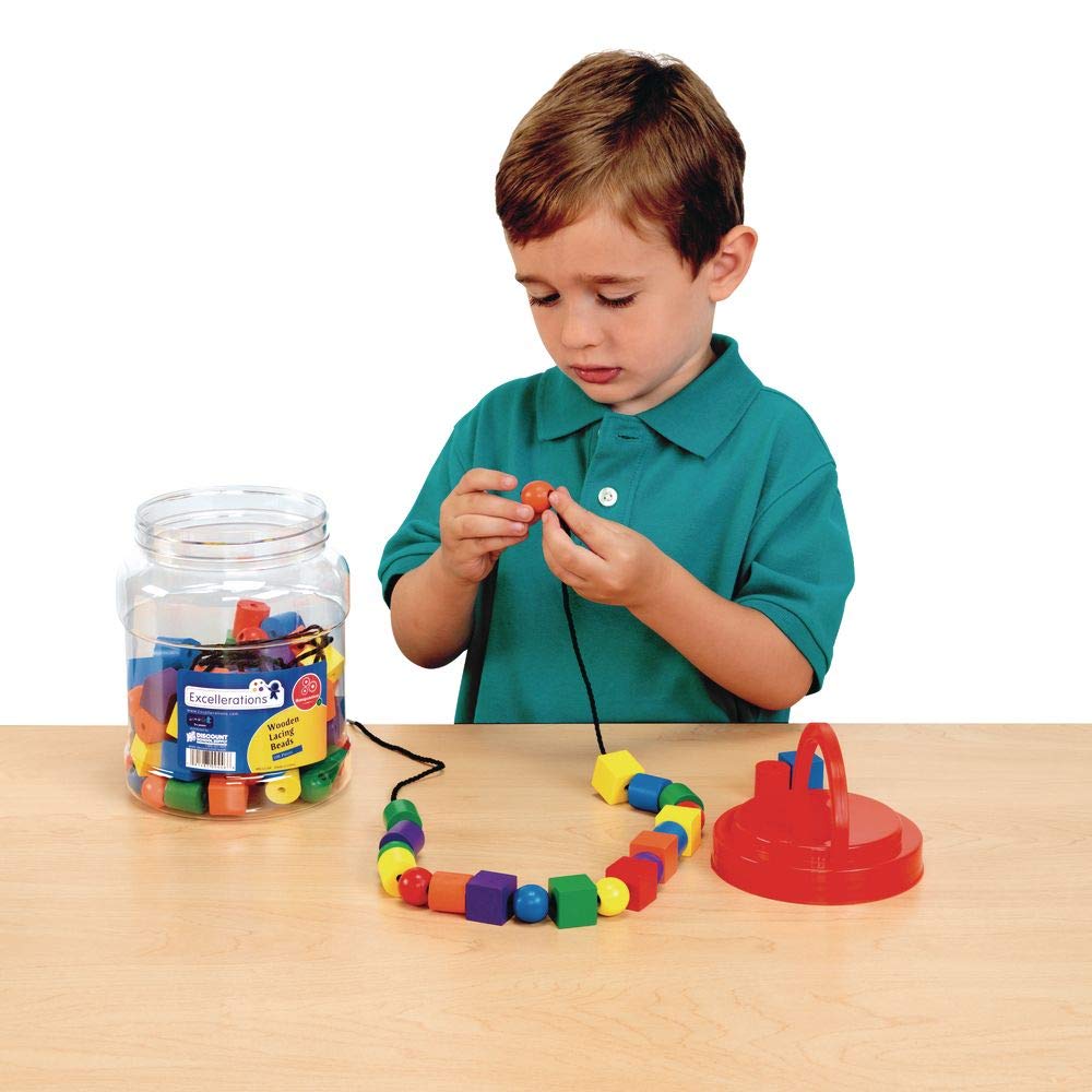 Excelleration Wooden Lacing Beads 108 Pieces, Fine Motor Skill Development, STEM Toy, Educational Toy, Preschool, Kids Toys - Image 3