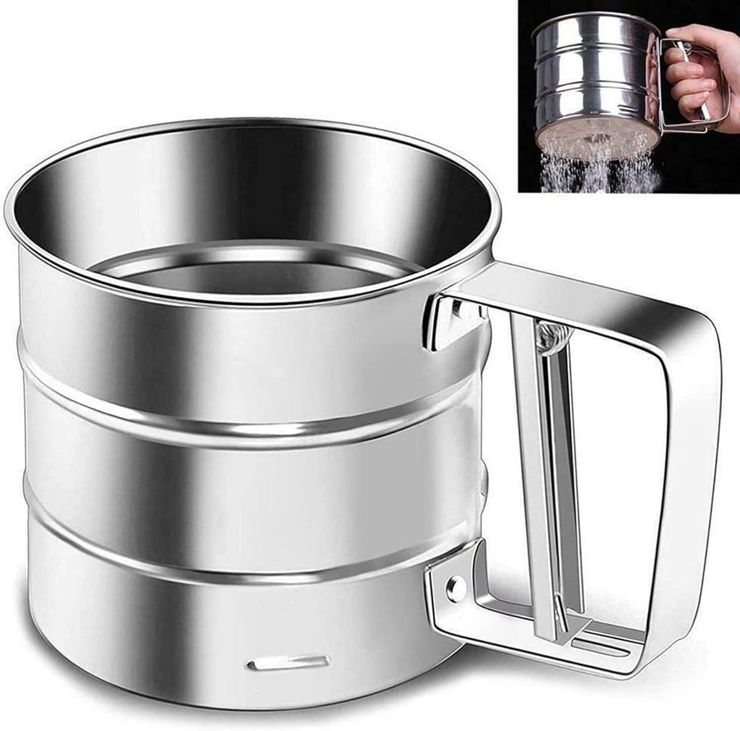 Food Strainers， Hand-Operated Flour Sieve Hand-Pressed Semi-Automatic Cup Flour Sieve Kitchen Baking Sieve Accessories Cake Coffee Gadgets Strainer