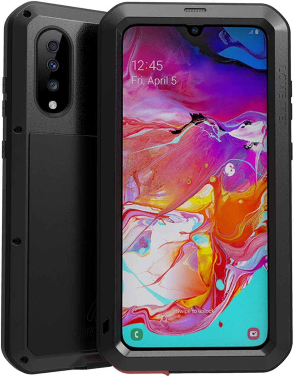 GFU Shockproof Samsung Galaxy A70 Case, Scratch Resistant Ultra Flexible Screen Protector Cover Shell for Samsung Galaxy A70 Silicone Bumper Full Body Anti-Scratch Built-in Tempered Glass (Black)