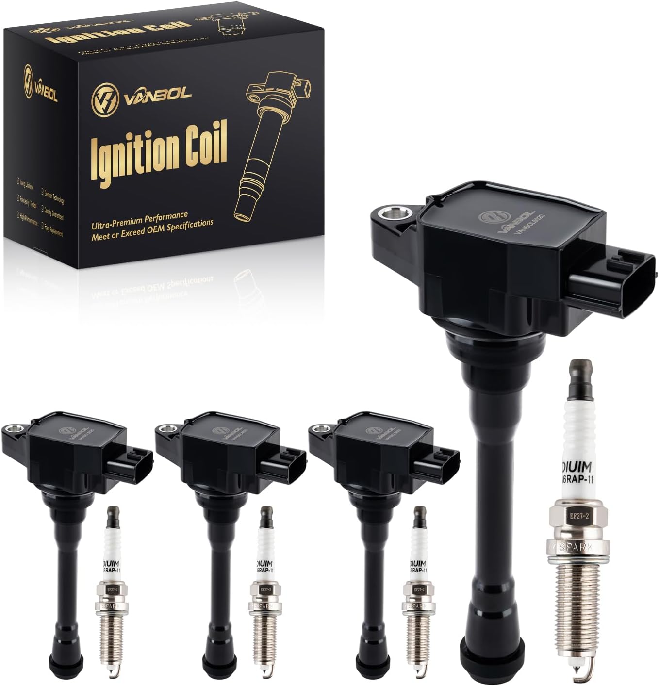 Set of 4 Ignition Coil UF549 & Spark Plug Fit for Nissan Altima 07-18 Frontier Rogue Sentra Versa NV200 Cube Infiniti QX60 Cube Versa X-Trail Tiida March Inifiniti QX60 Q70 2.5L 2.0L 1.8L 1.6L