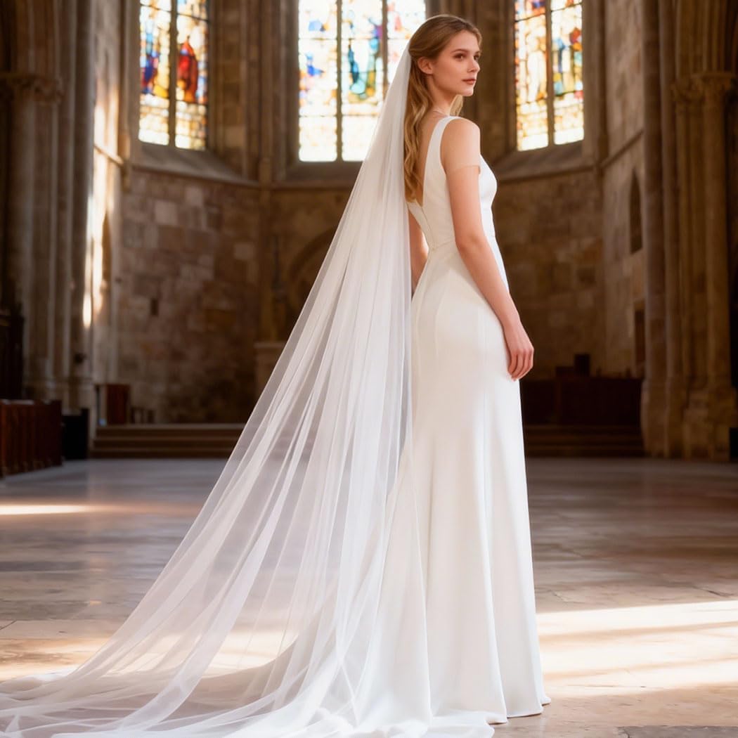 Cathedral Wedding Veils Long Bride Veil with Comb 1 Tier 118’’ White Tulle Veils Bridal Veil for Women