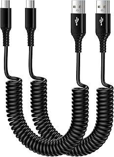 Coiled USB Type C Cable Fast Charging, 2 Pack 6ft Retractable USB C Cable Curly USB A to USB C Fast Charger Cord for Samsung Galaxy A54 5G A14 A34 A03S A33 S23 S23+ S22 S21, Pixel 7a 7pro 7 6a 6 5 2XL