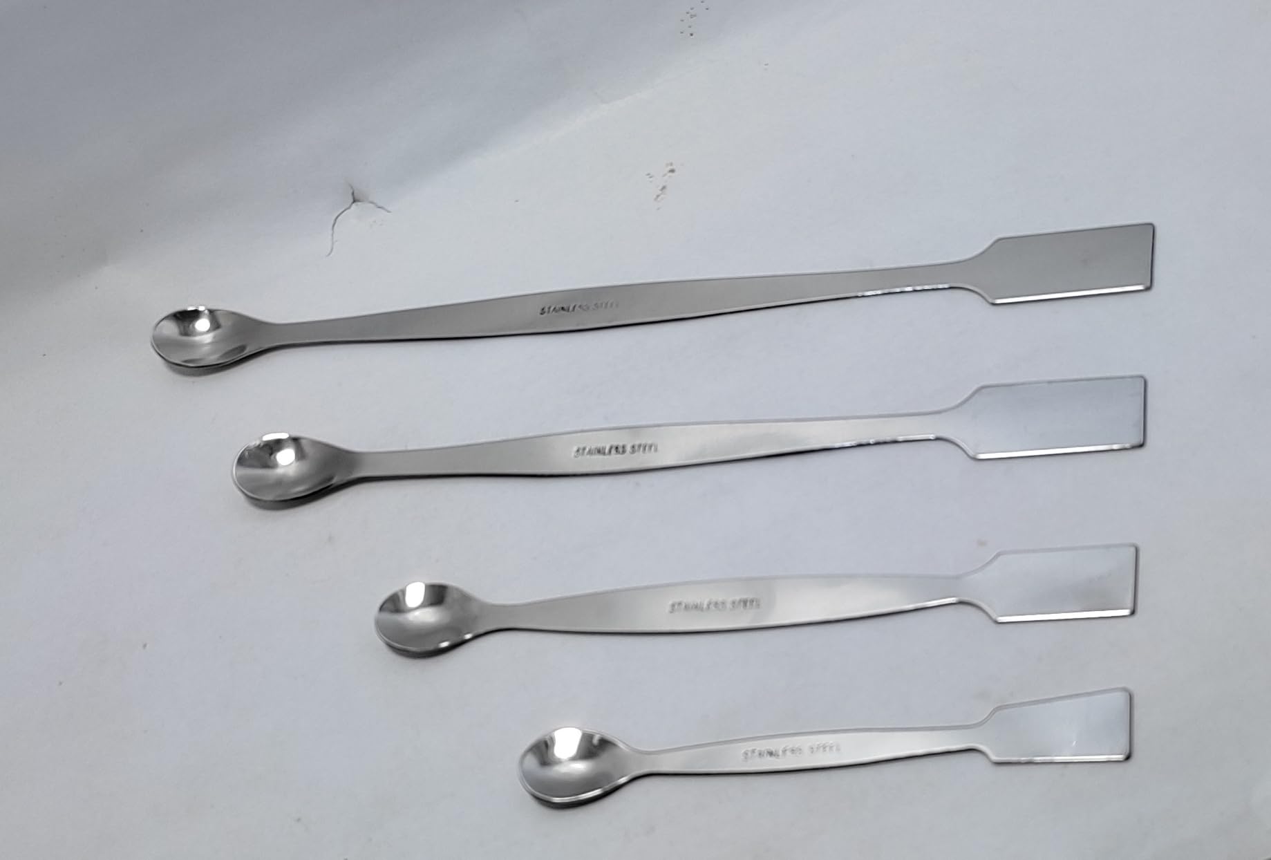 Spatula spoon 12, 10, 8, 6, Inch set of 4 spatula Stainless steel One side is spoon type One side is flat Heavy type Laboratory scientific equipment (set of 4)-image-20