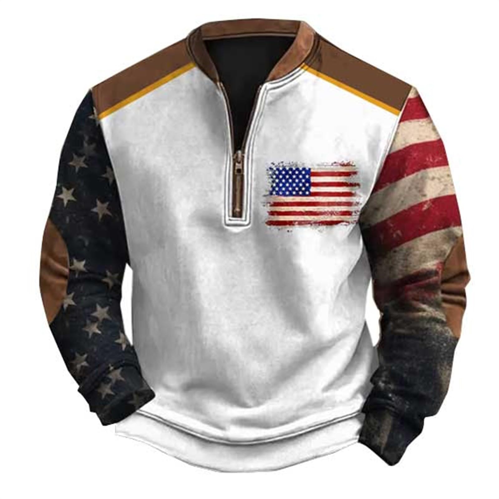 American Flag Sweatshirt Men Vintage Usa Sweatshirt Long Sleeve V Neck Patriotic Shirts Outdoor Western Wear