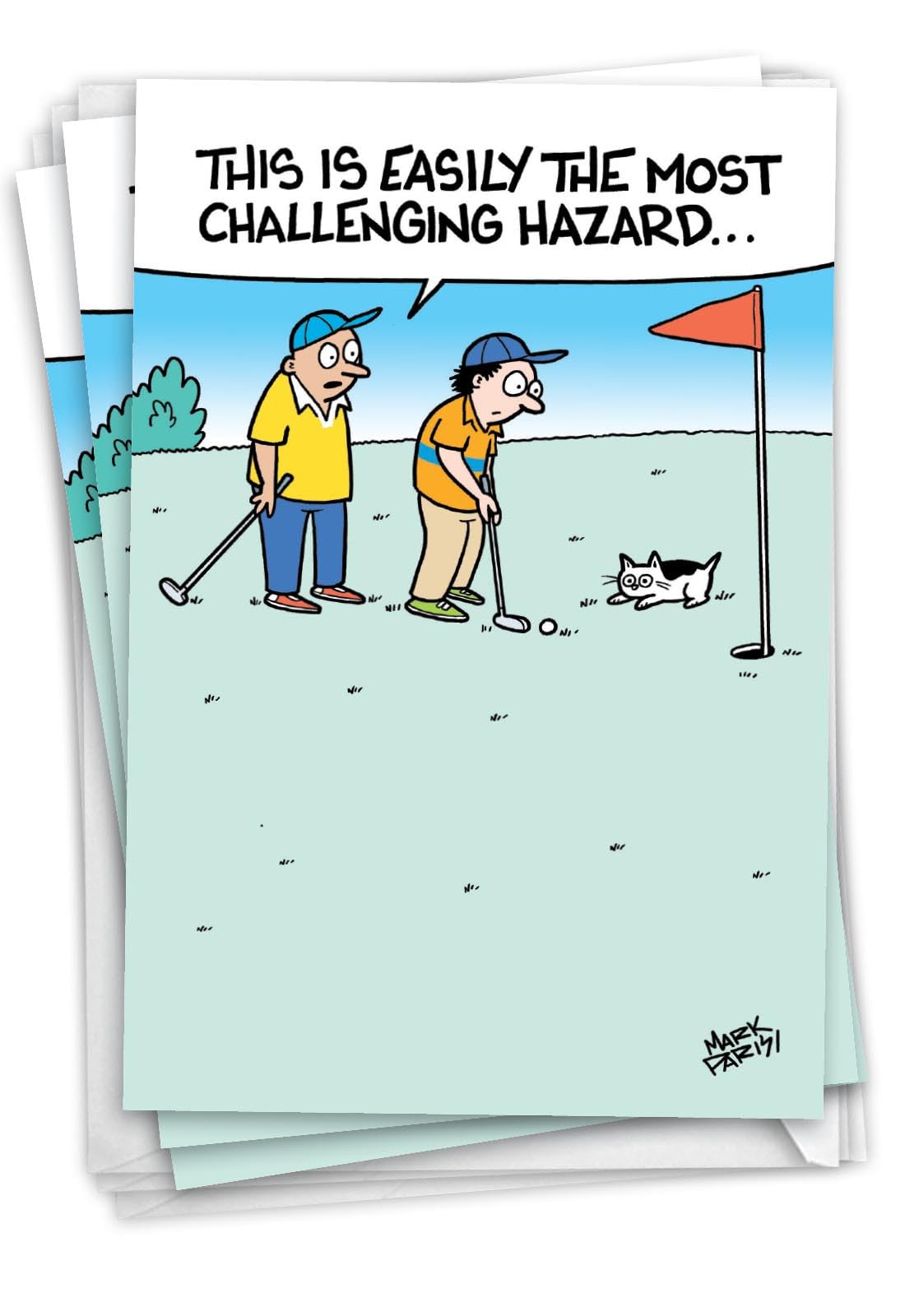 NobleWorks Pack of 3 Funny Father's Day Greeting Cards w/Envelopes For Papa, Pop, Daddy, Stepfather, Grandfather (1x3 Design) Golf Cat C10443FDG-C3x1