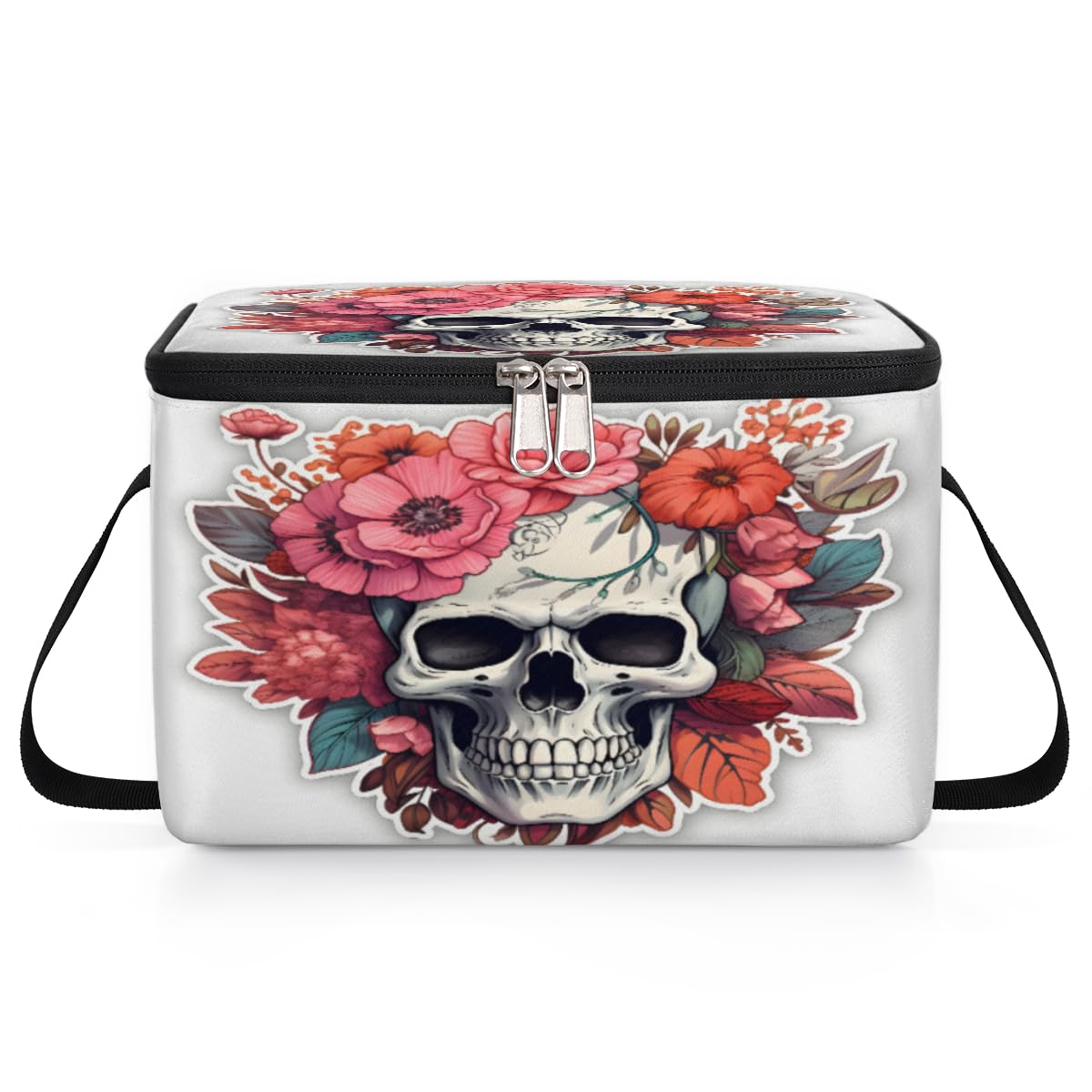 GzLeyigou Vintage Skull Rose Lunch Bags for Women Men 9 Cans, Hot & Cold Food Delivery Bag Insulated Grocery Bag Insulated Lunch Box Skull Cooler Bag for Office Work Picnic Beach