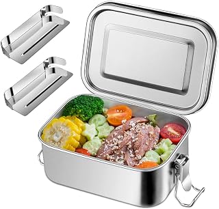Leonyo Stainless Steel Small Lunch Bento Box 18.6oz with 2 Dividers | 550ml Mini Metal Bento Lunch Box, Leak-Proof Small Snack Tin Food Containers, Dishwasher Safe, Oven Safe Except for Lid