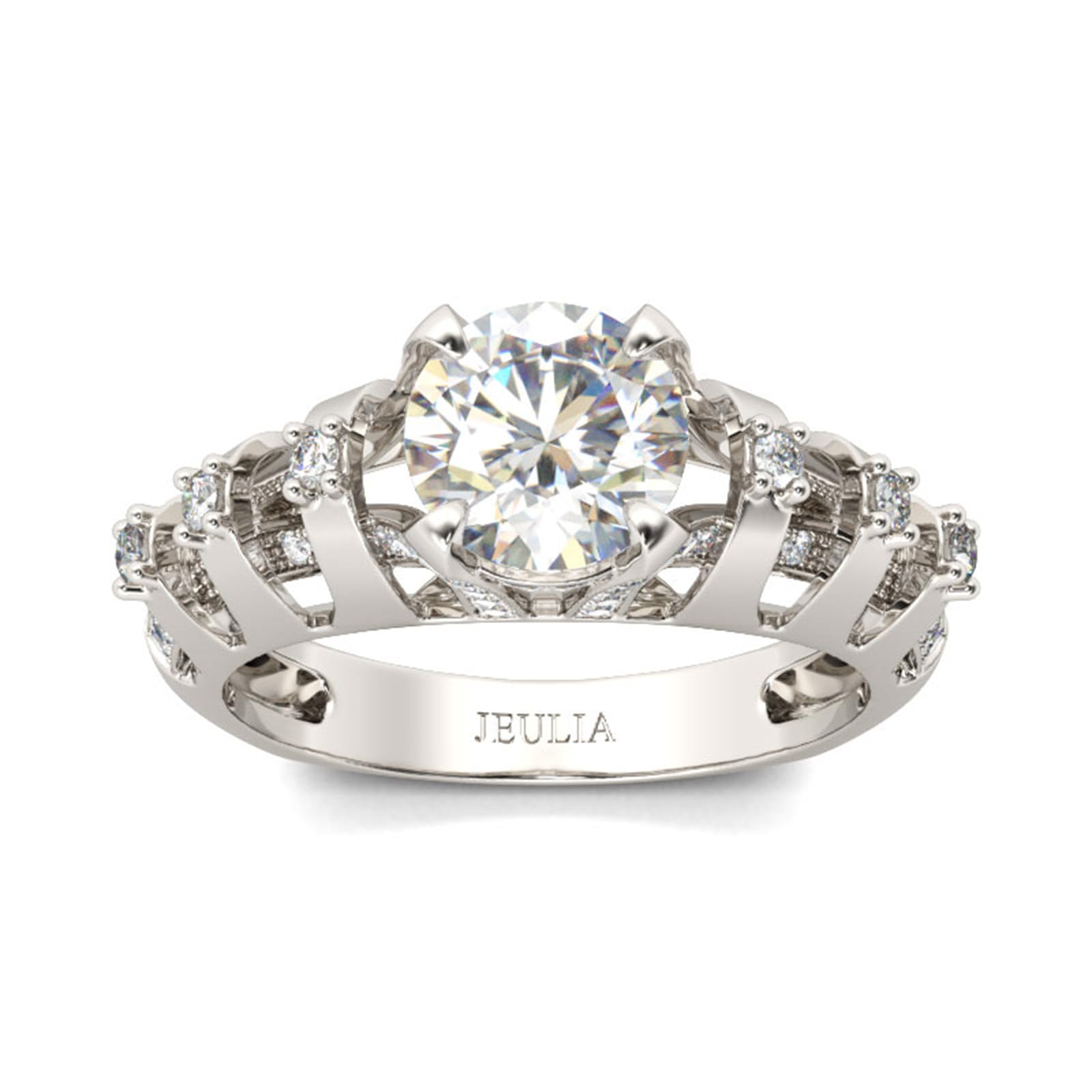 Jeulia Damen Ring aus Sterlingsilber einzigartiger runder Schliff Jubiläums Versprechensbandringe mit seitlichen Steinen für Verlobung Jahrestag Weihnachten
