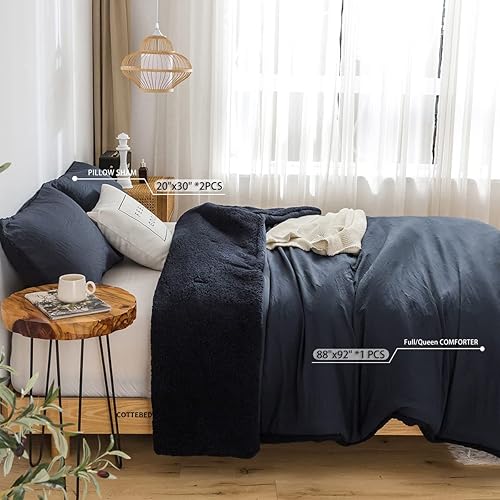 Miniatura 4 de COTTEBED Juego de edredón cálido tamaño Queen, mullido y mullido edredón de algodón con forro polar de algodón alternativo ligero y fundas de