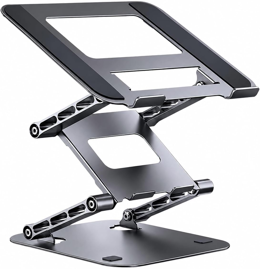 Supporto pieghevole in acciaio per computer portatile, design regolabile da | La struttura a tre livelli supporta fino a 4 kg con flusso d'aria aperto e design pieghevole portatile per lavoro studio
