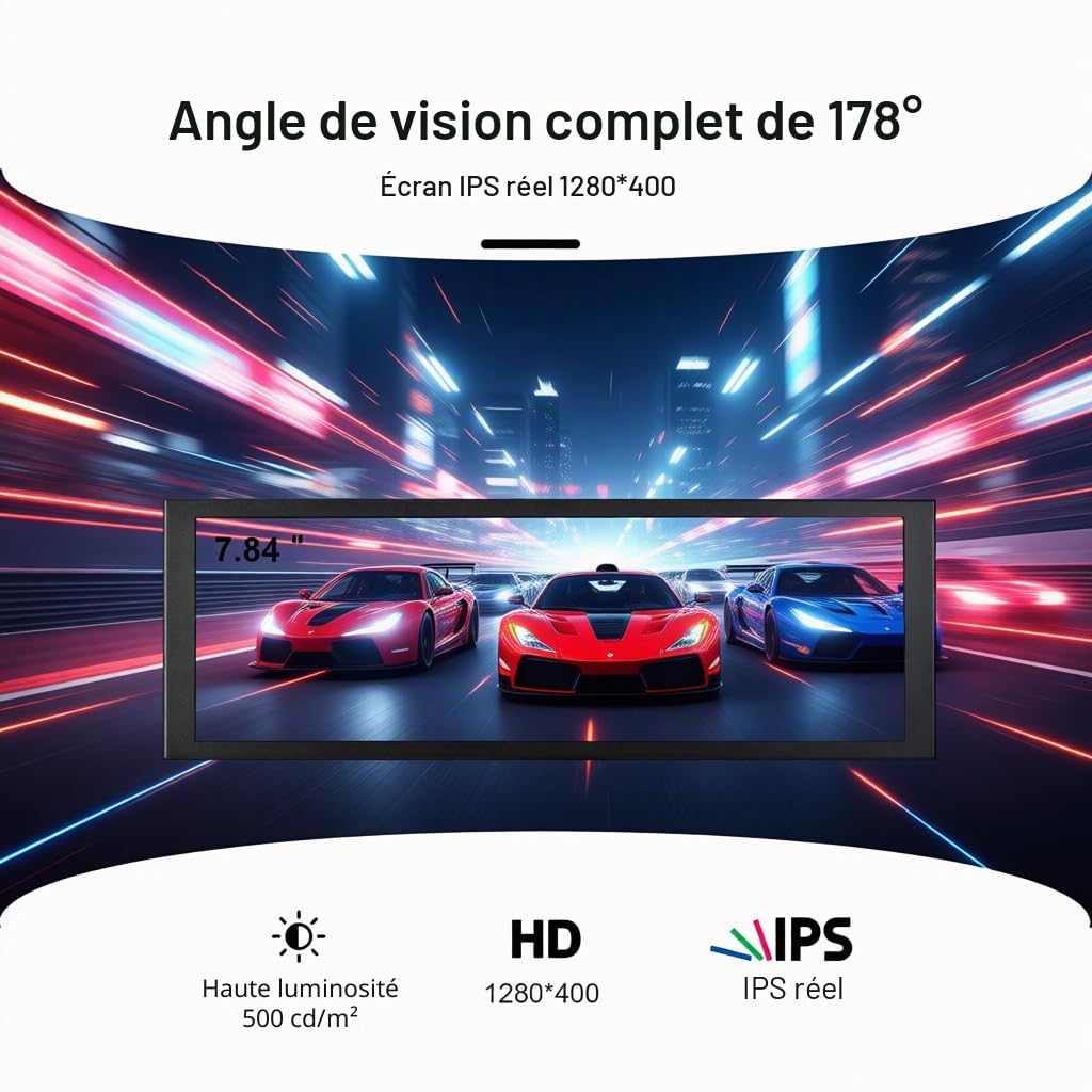 wisecoco 19,9 cm Mini Moniteur HD IPS 1280x400 Écran Secondaire Barre Étirée Écran LCD avec Boîtier pour Ordinateur Portable Surveillance de la Vitesse et de la Température Windows Aida64 CPU GPU