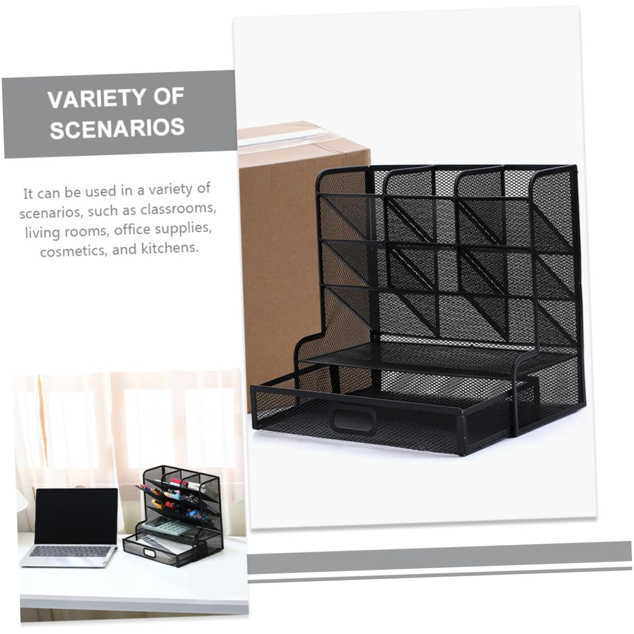 Schreibtisch mit Glatten Kanten aus Metall mit 9 Fächern Organizer Stiftehalter in Schwarz und Mehrschichtiger Aufbewahrung Leicht zu Reinigen für Büro und Wohnzimmer