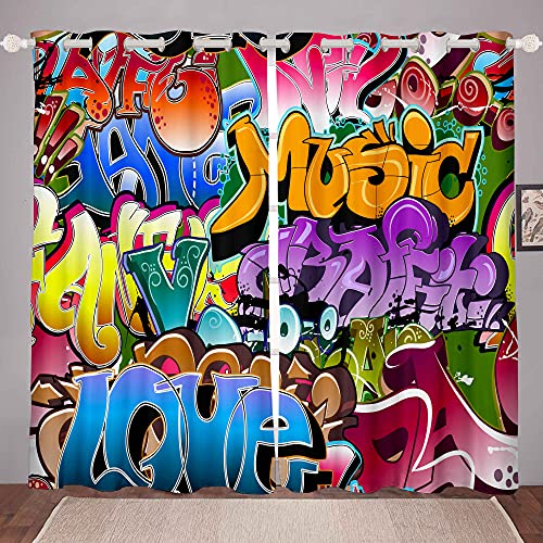 Tbrand Rideau de Style Hippie Graffiti pour Chambre à Coucher, Enfants, garçons, Hip Hop, Rue, Culture, Chambre d'adolescent, Rideau à Motif Graffiti...