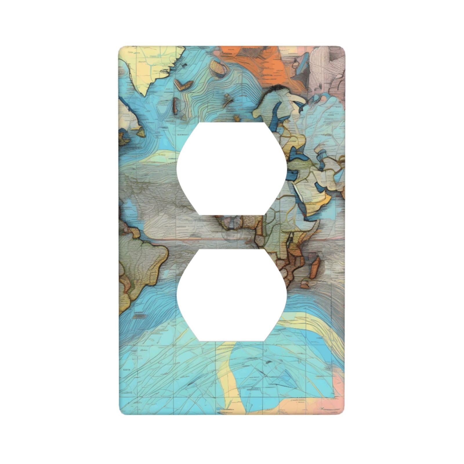 Cartoon World map Decorative Switch Plate Cover-Unbreakable Polycarbonate Wall Plate for Home Office, 1 Gang with Screws