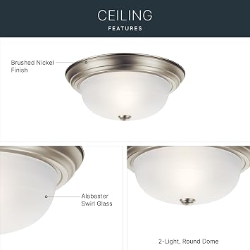 Kichler 13.25 2-Light Flush Mount Light, Brushed Nickel