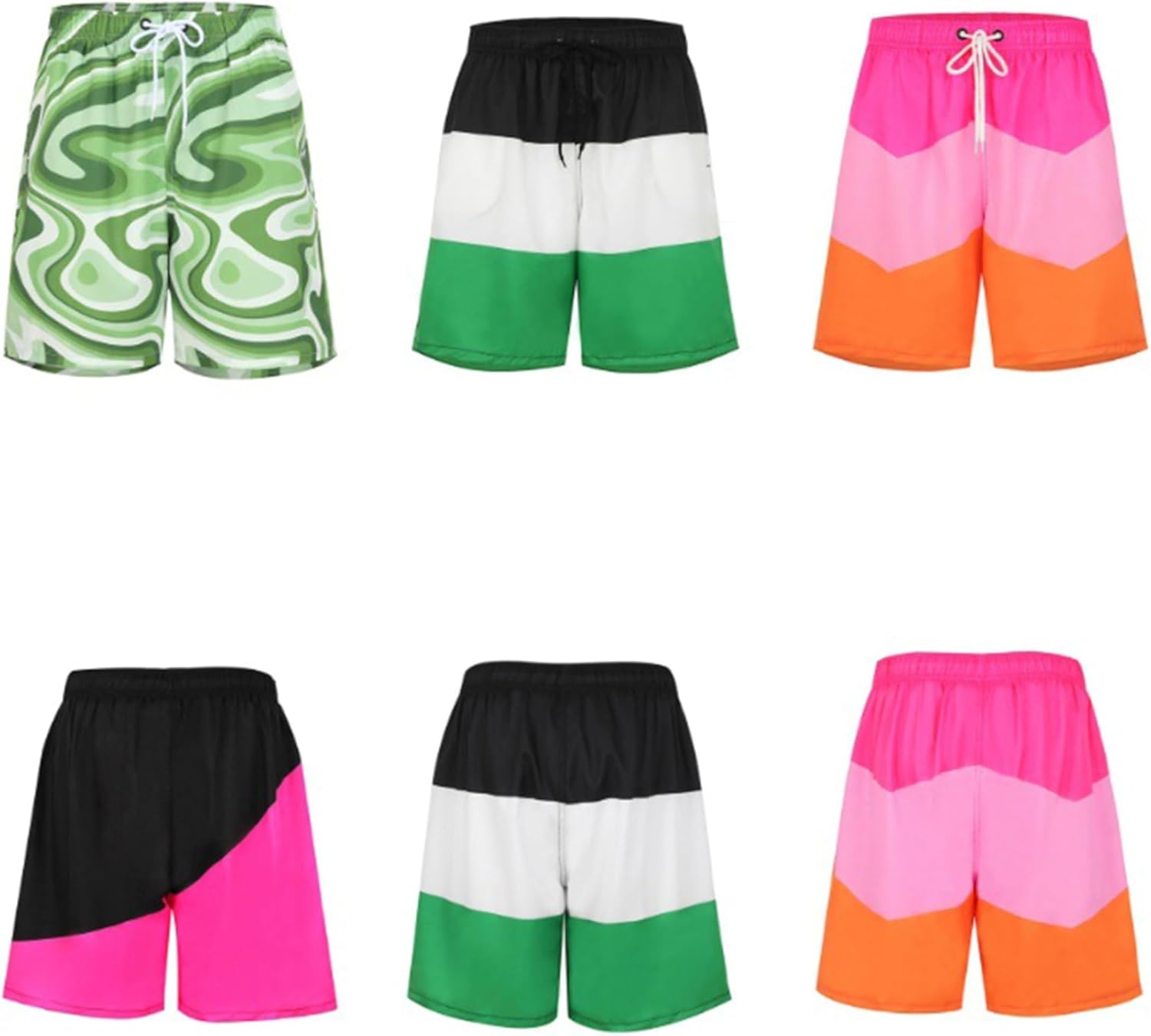 OMZIN Father and Son Swim Trunks Drawstring Elastic Waist Beach Shorts with Pockets