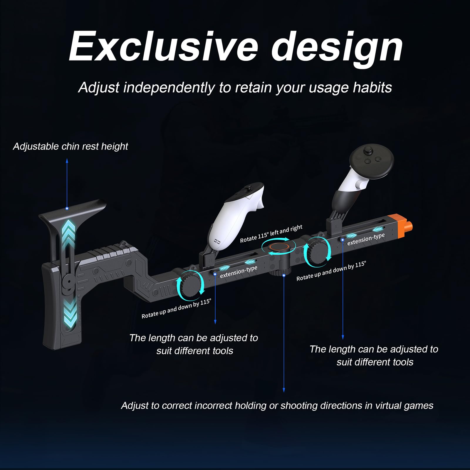 LICHIFIT VR Modelo de ametralladora Soporte de controlador de liberación rápida para Meta Quest 3S / Quest 3 VR Juego de disparos Ángulo de mango Soporte de soporte de culata magnética ajustable