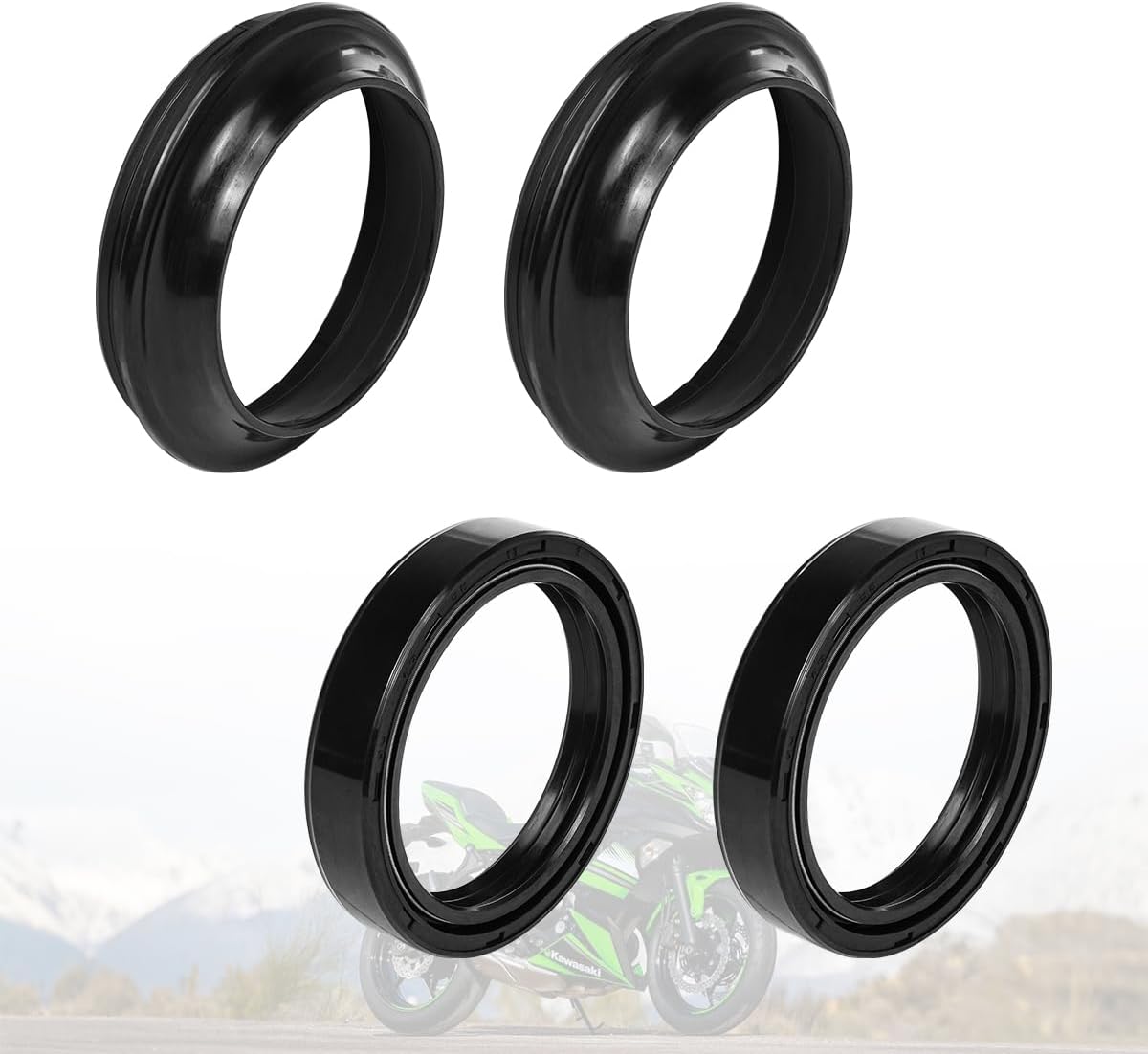 56-129 2PCS Fork Oil Seal & 2 PCS Dust Seal Kit Compatible with Kawasaki 500 600 650, Yamaha 500 700 900, Suzuki 400 650 800, Honda VT750 VT1100, Engine Oil Seal Replaces OEM #51490-KT1-305/92049-0001