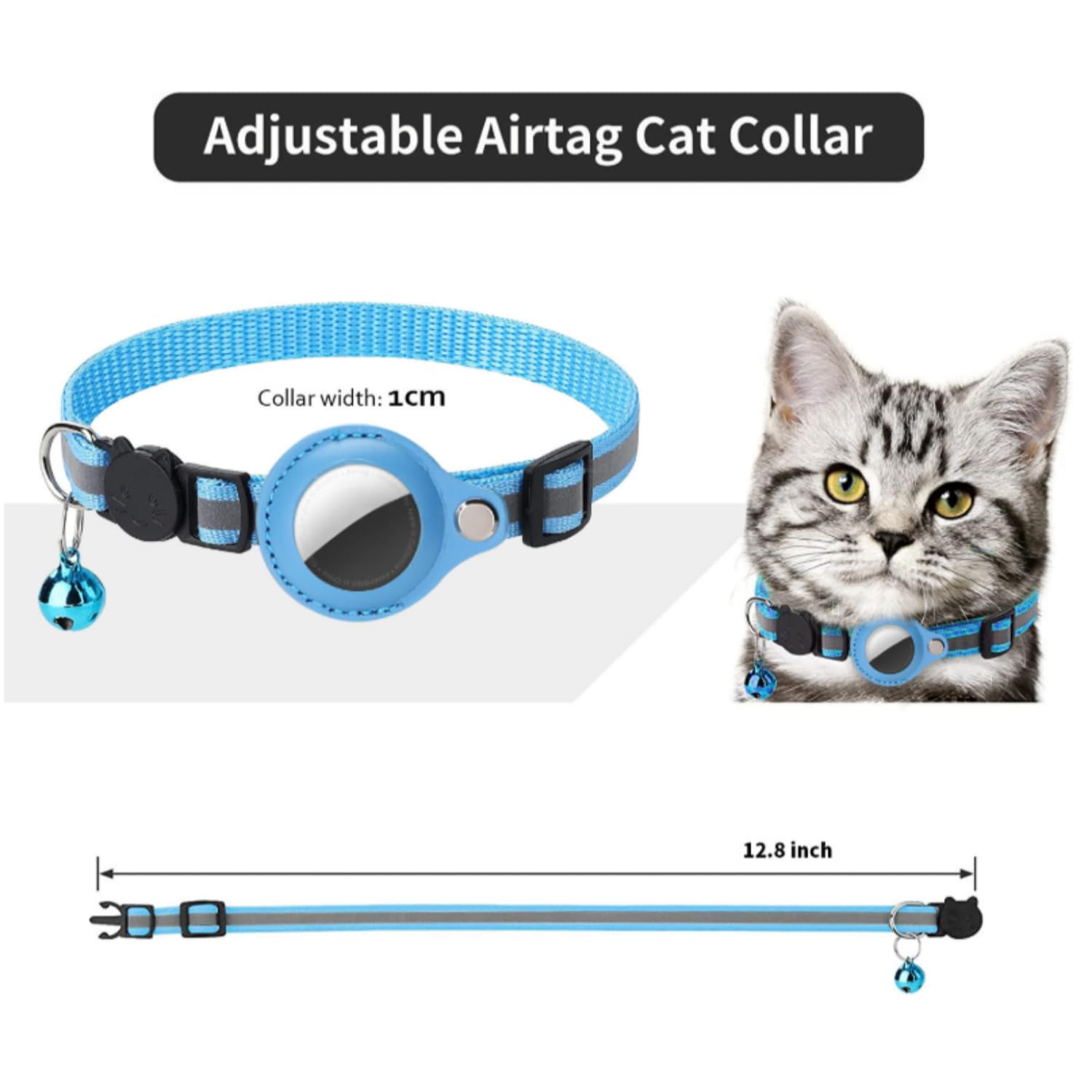 GPS Chat Collar for Cats and Dogs Waterproof and Reflective Anti-One IPX7 Waterproof Tracking Collar Adjustable with Reflective Strips (Blcak)