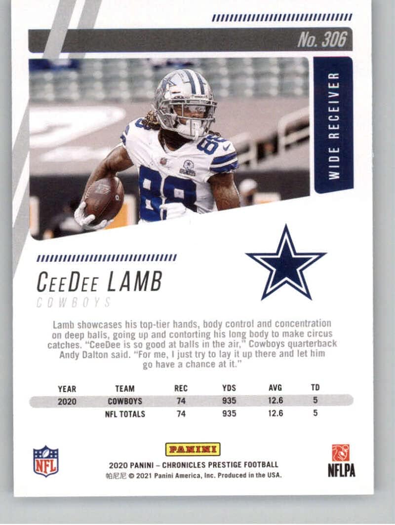 2020 Panini Chronicles Prestige Rookies Update #306 CeeDee Lamb Dallas Cowboys RC Rookie Card Official NFL Football Trading Card in Raw (NM or Better) Condition