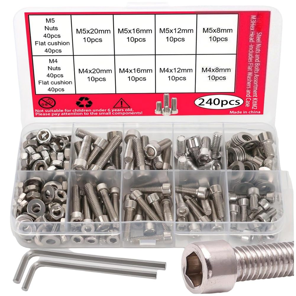 Jnchdghwa As Shown Stainless Steel Hex Socket And Nut Assortment Kit(240Pcs) For Diy Metalworking Projects