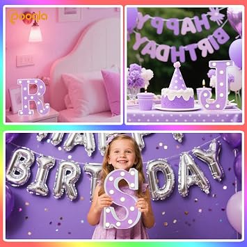 Pooqla Light Up Letters S, Marquee Letters Purple Birthday Decorations