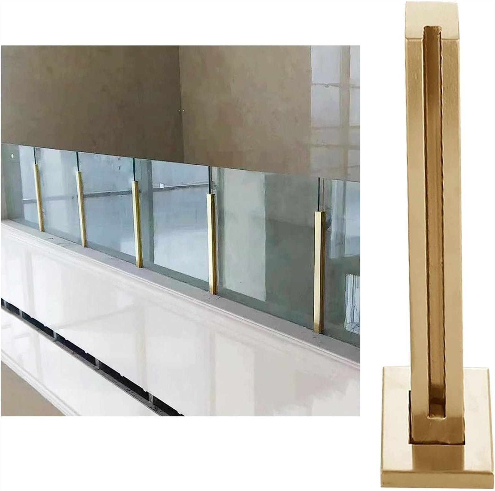 Poste de barandilla de vidrio dorado de 85cm para sustituir barandillas viejas sin obras