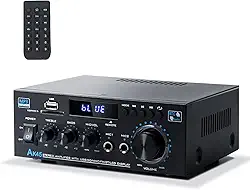 Receptor estéreo e amplificador de áudio doméstico, receptor Bluetooth AK45 para estéreo doméstico, 300Wx2, Bluetooth 5.0, 2 canais, com FM e karaokê, com entrada USB/SD/RCA/MIC/FM, com controle