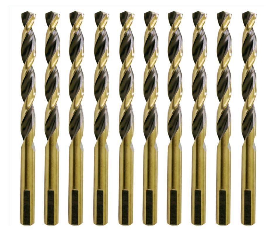 Hss Drill Bit Set 31/64 in. Jobber Twist Parabolic Flute Golden/Black 3-Flat Shank Drill Steel Metal-5Pcs