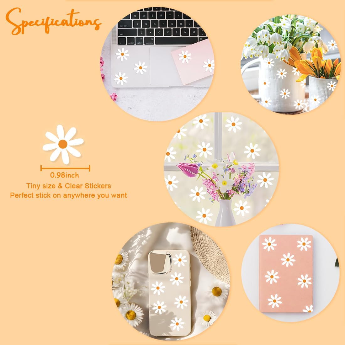 Spring Decorations Mini Daisy Flower Stickers 126PCS Daisy Party Supplies Favors for Easter Spring Summer Birthday Baby Shower Wedding Bridal Retro Hippie Groovy Decor