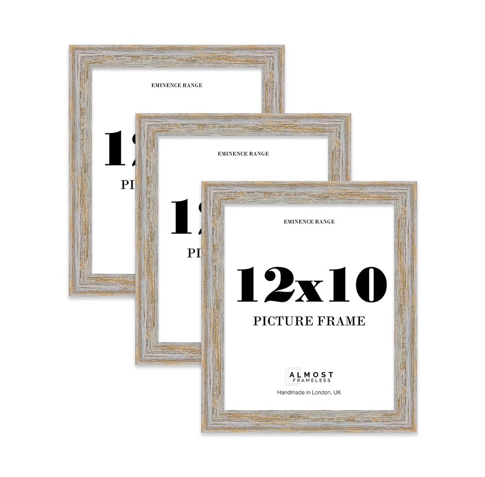 12x10" Walnut Woodgrain Picture Frame - Rustic Wood Industrial Effect Photo Frame for Wall Display, Ideal for Posters, Prints & Home Décor, Wall Hooks and Kickstand, 32mm Edge - 3 Pack