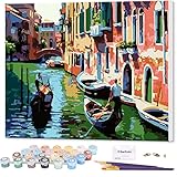 LIUDAO Paint by Number Kits for Adults， Oil Painting on Canvas- Twilight Venice 16x20 Inch Wood Frame
